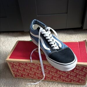 Vans White and Blue Sneakers with Signature Stripe